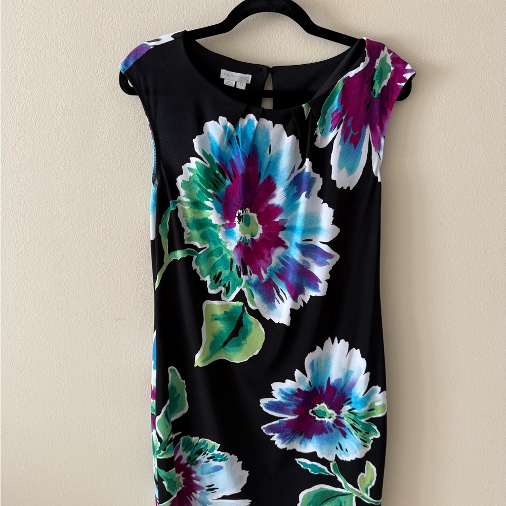 London Times Floral Vibrant Sleeveless Shift Dress Size